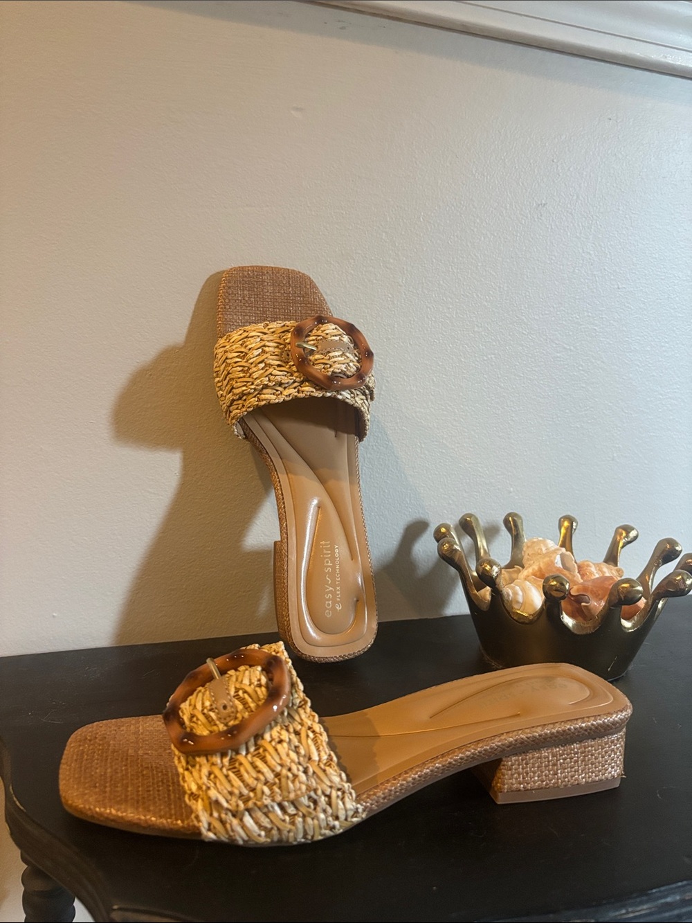 Woven Easy Spirit Slide Sandals - Tortoise Style Buckle